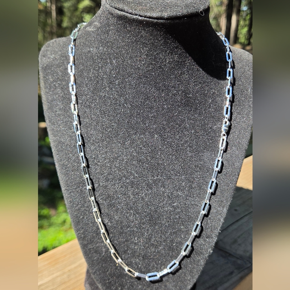 Sterling Silver Paperclip Link Necklace Sz22" Unisex - Picture 5 of 6